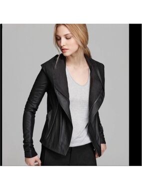 Vince Leather Hooded Jacket